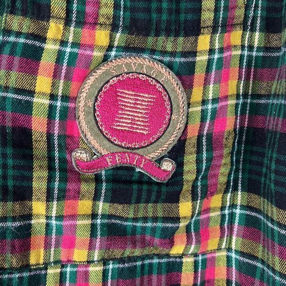 Savage Fenty plaid button up shirt top raw hem size medium - Picture 4 of 11